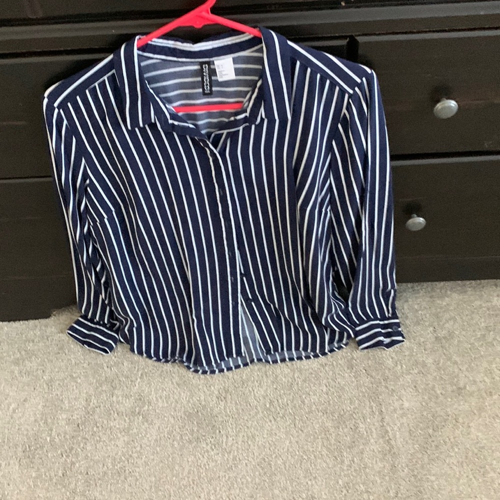 Divided ladies striped button down